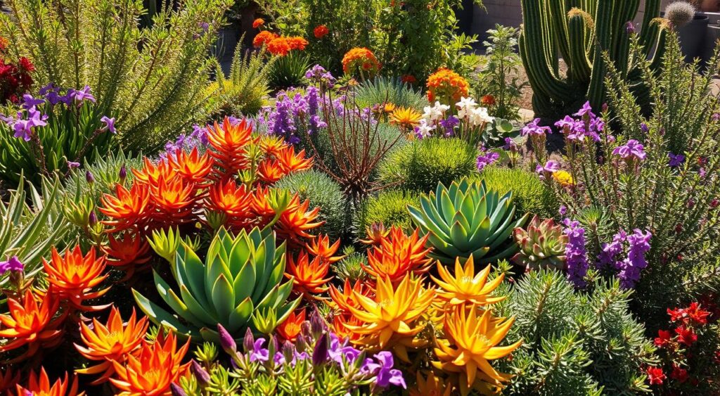 Colorful xeriscaping plants in a vibrant garden Colorful xeriscaping plants in a vibrant garden