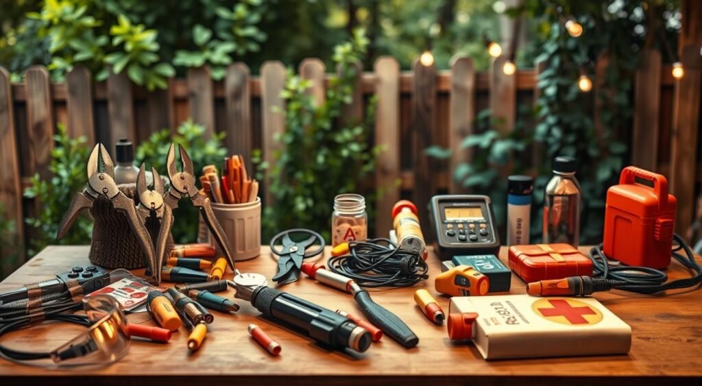 DIY garden lighting tools and safety equipment
