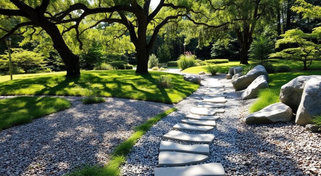 Modern stone garden paths with gravel and stepping stones Modern stone garden paths with gravel and stepping stones
