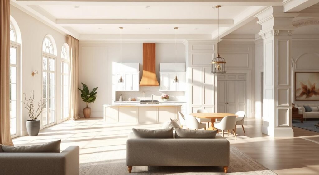 Neutral color palette for interiors in diverse architectural styles