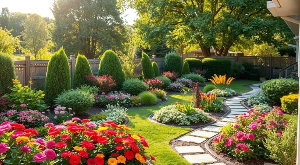 compact backyard gardens with seasonal plants