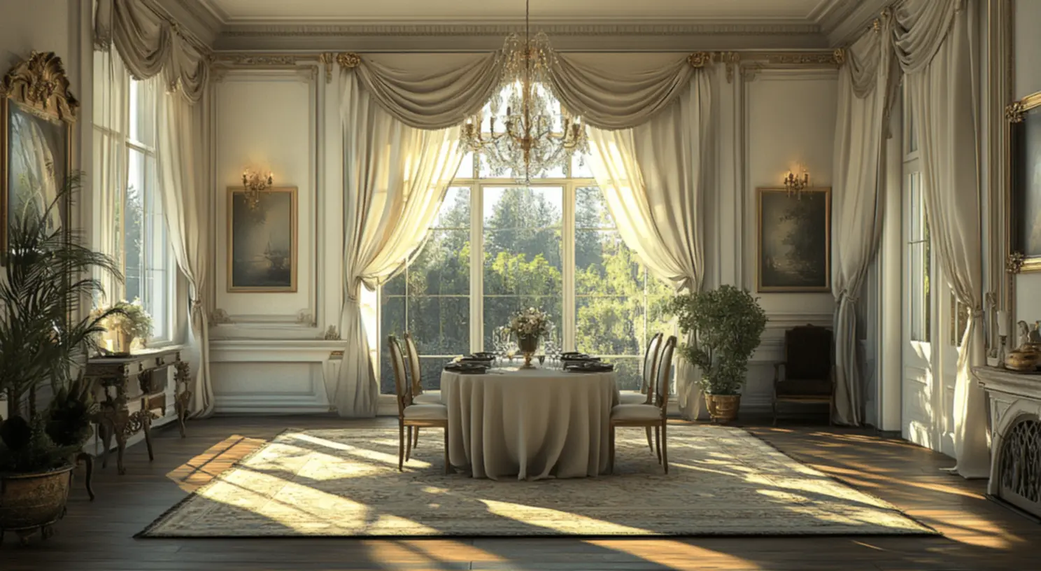 Elegant curtains and drapes enhancing luxurious atmosphere