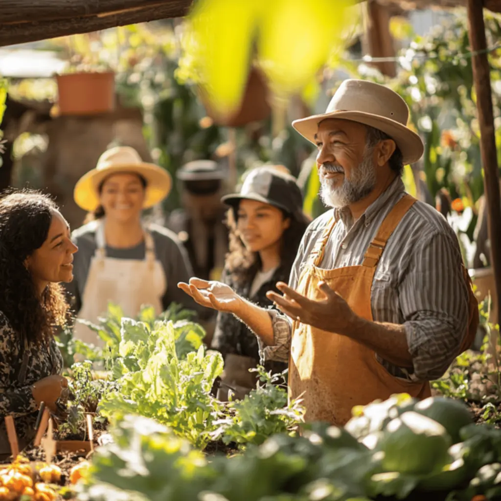 Community garden with volunteers