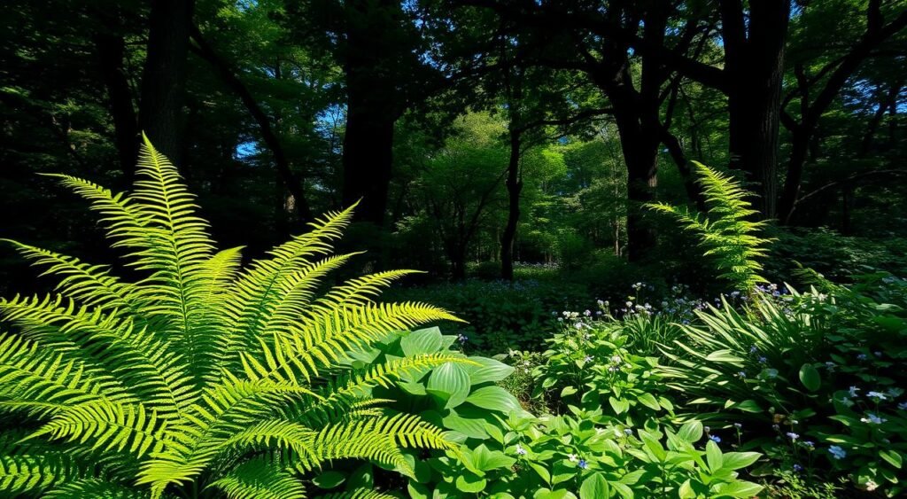 shade-tolerant-plants in a garden setting