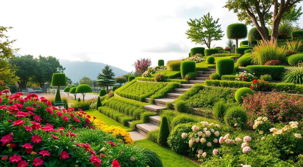 Landscaped tiers in a multilevel garden Landscaped tiers in a multilevel garden