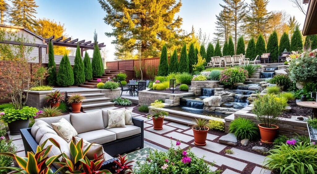 Outdoor rooms showing functional landscaping with seating areas Outdoor rooms showing functional landscaping with seating areas