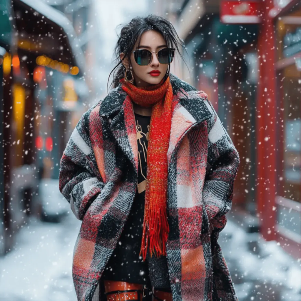 A colorful winter outfit showcasing bold colors